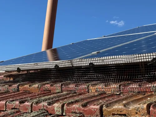 Newly installed solar panel netting